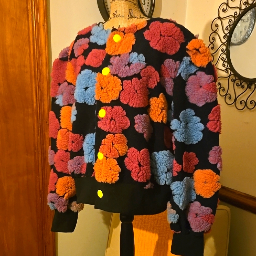 Floral Teddy Jacket with Multicolor Design